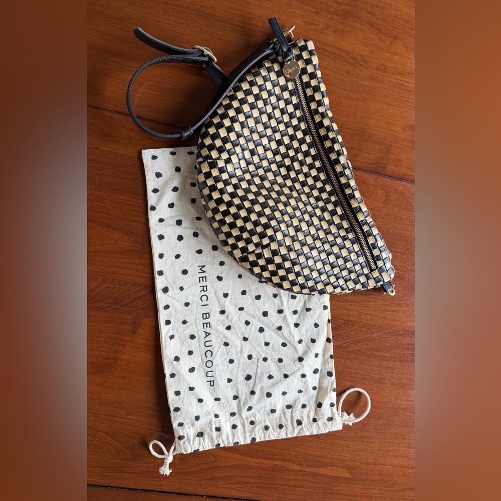 Clare V Black and Cream Woven Grand Fanny